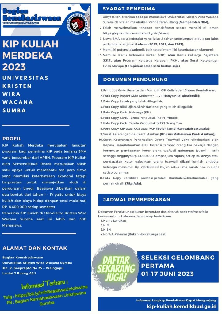 Beasiswa Maba Unkriswina Sumba Kartu Indonesia Pintar KIP